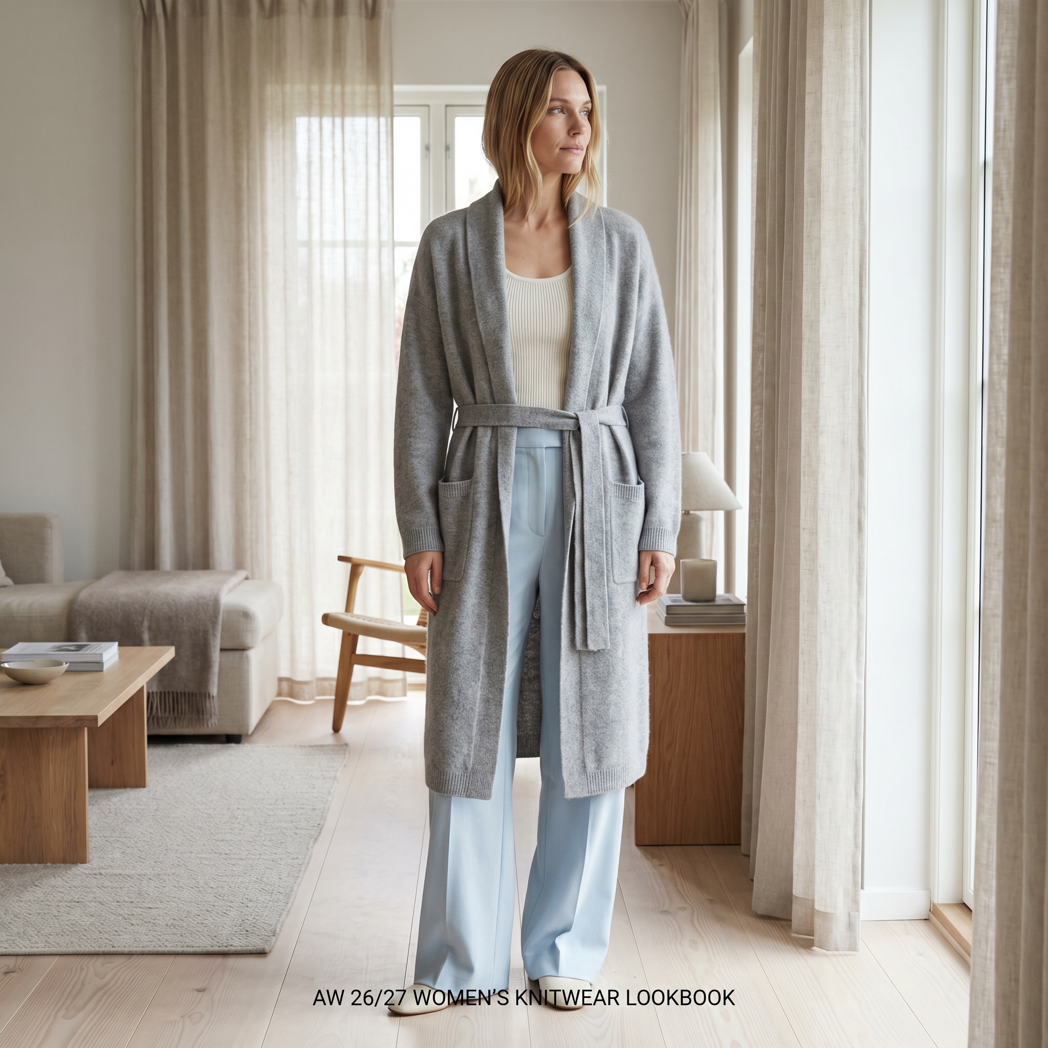 Dove Grey Longline Cardigan AI-generated image