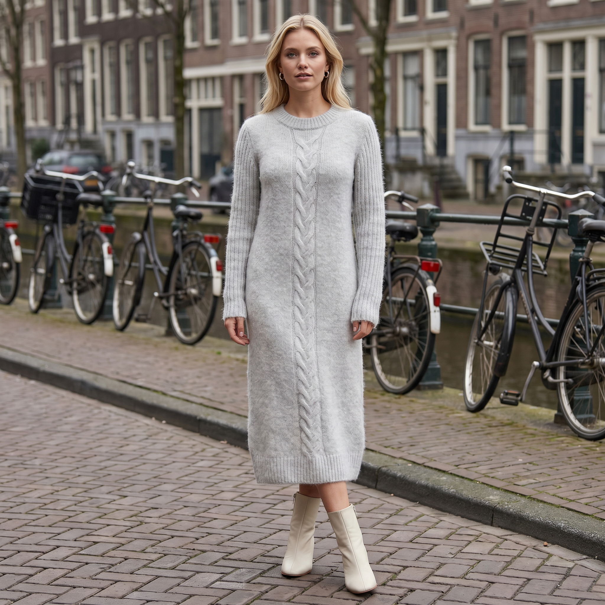 Dove Grey Knit Midi Dress AI-generated image