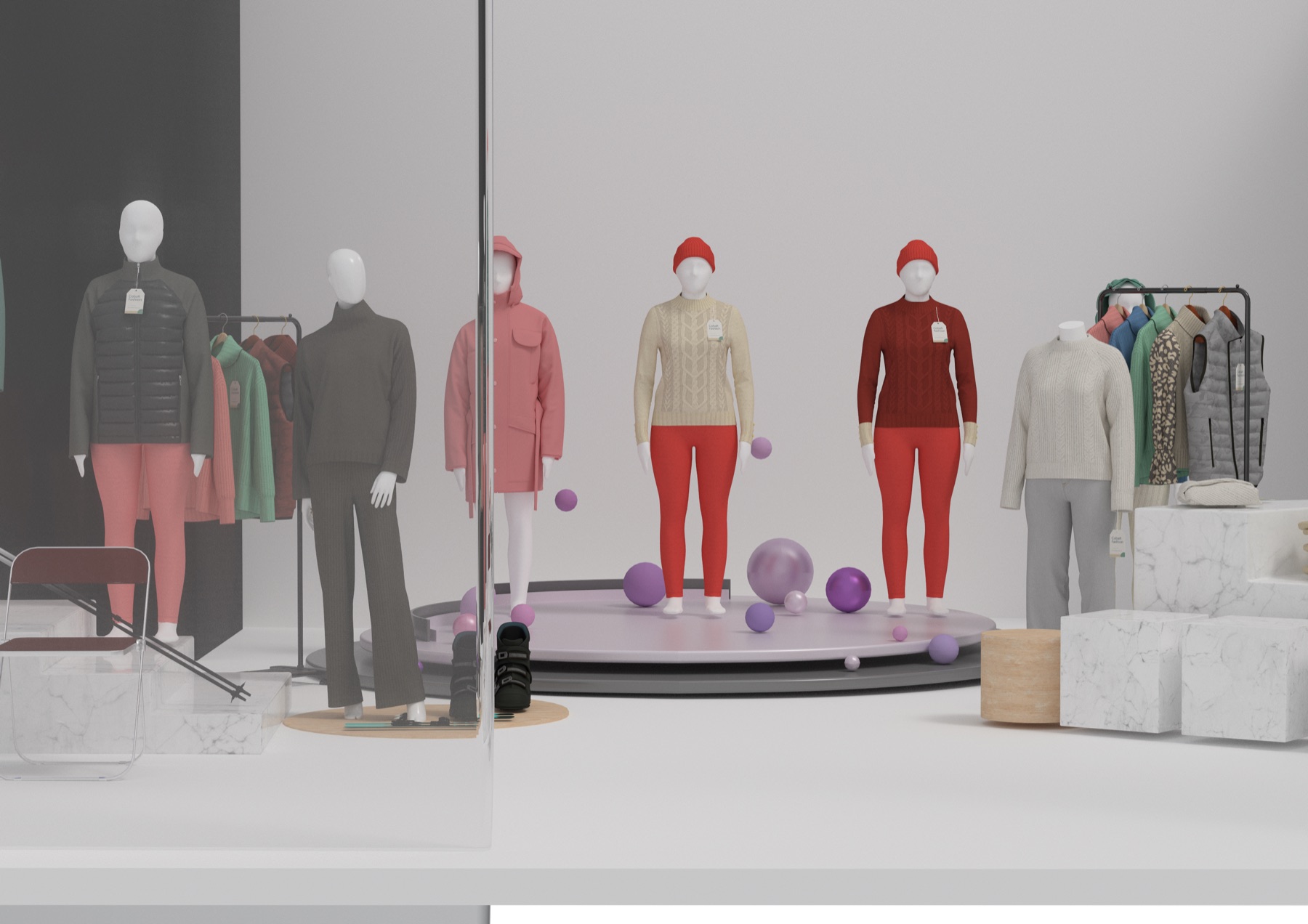 Retail display detail featuring the Algafila outerwear range