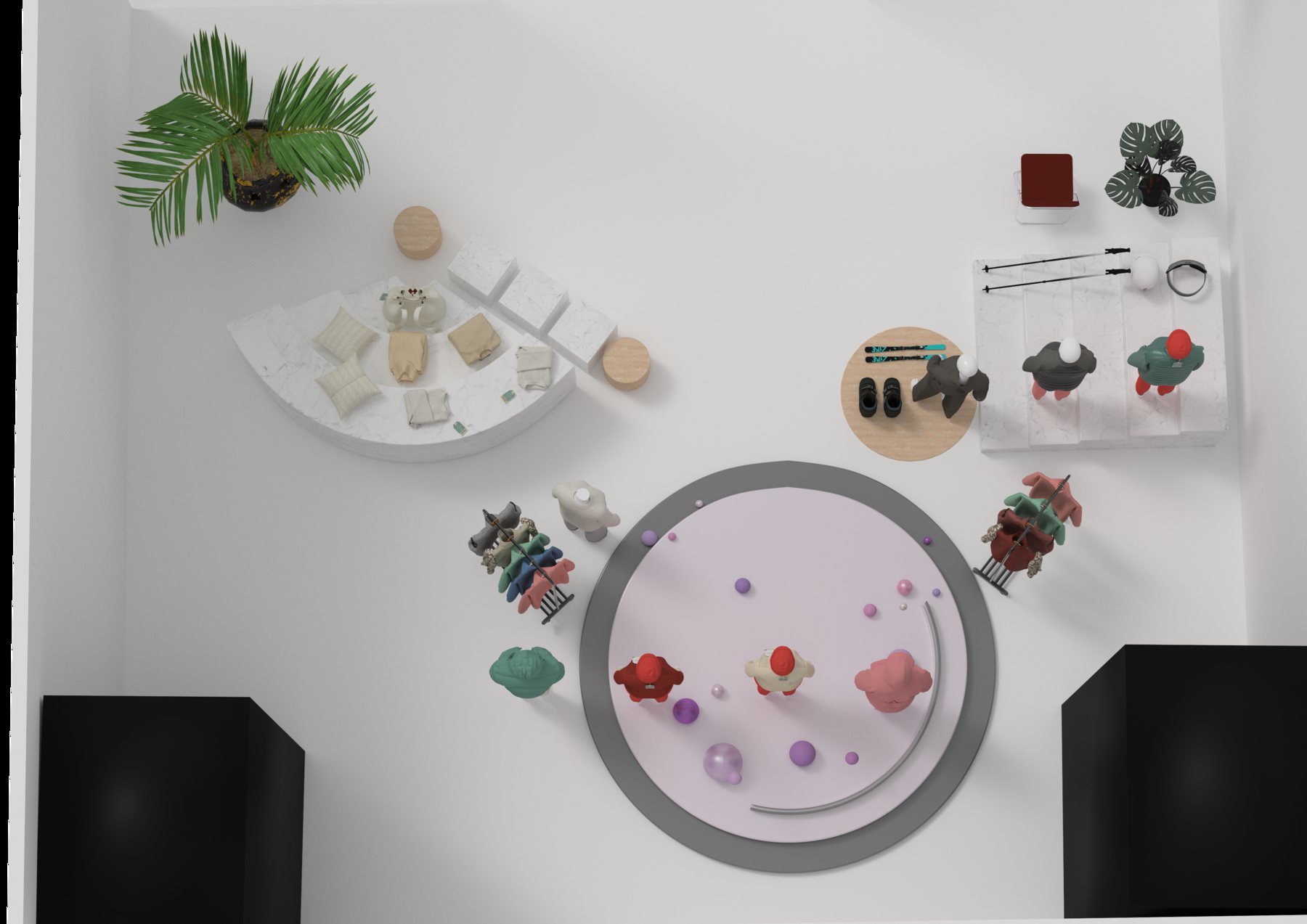Top view showing the complete Algafila visual merchandising floor plan